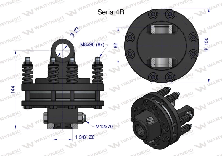 Sprzęgło cierne wału Seria 4R 900Nm - 1 3/8 Z6 WARYŃSKI 3