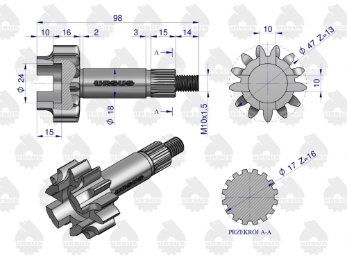 Koło zębate z wałkiem napędu pompy hydraulicznej C-360 ORYGINAŁ URSUS 2
