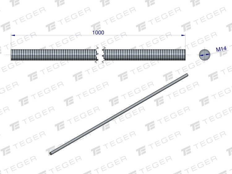 Pręt gwintowany M14 x 1000mm kl.8.8 DIN 975 ocynkowany TEGER 2