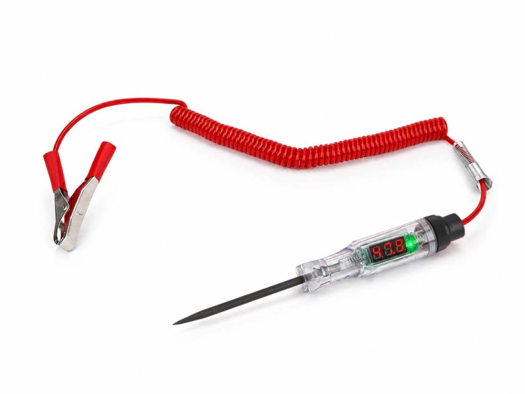 Próbnik tester napięcia obwodów samochodowych z wyświetlaczem LCD DC 3-48V Cert. CE Teger