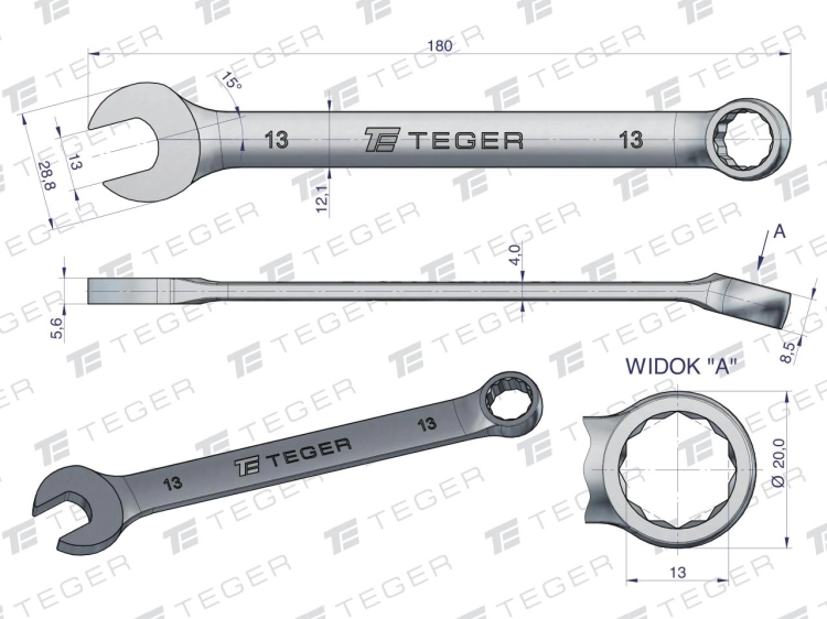 Klucz płasko-oczkowy 13 mm TEGER 3