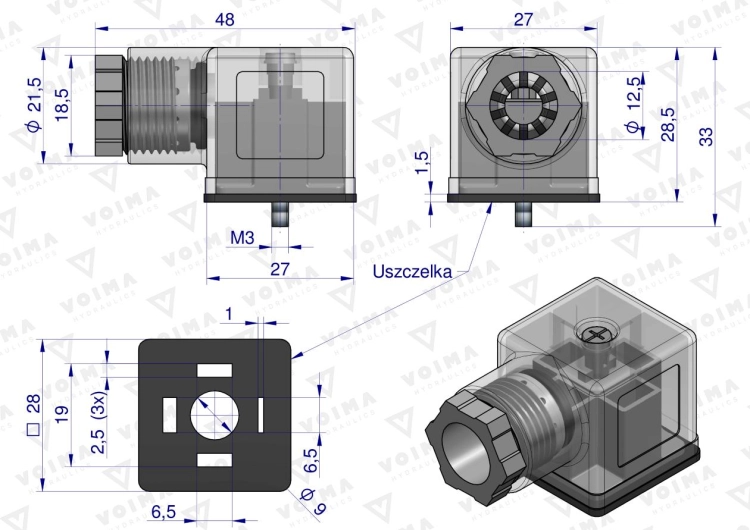 Wtyczka elektryczna (SP666) do zasilania cewek elektromagnetycznych 12V I 24V z diodą i uszczelką VOIMA 2