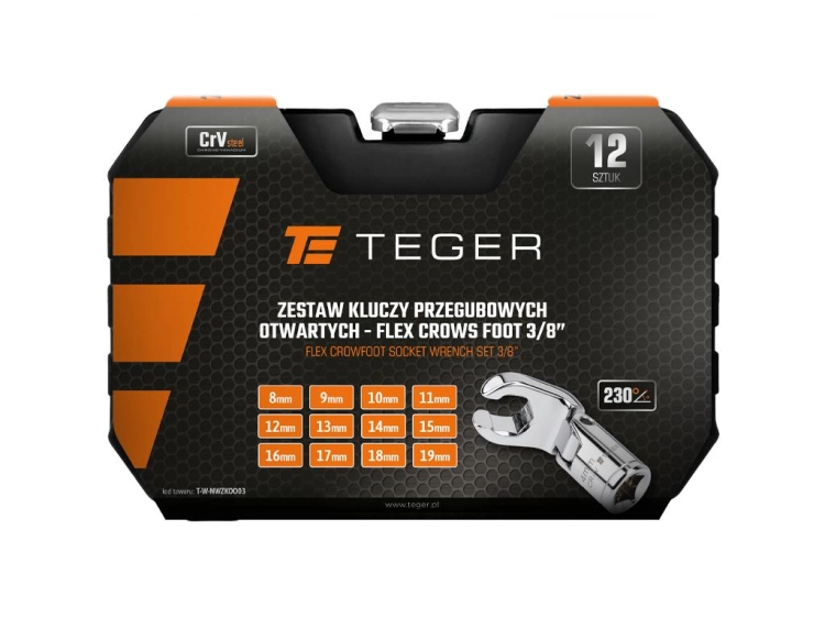 Zestaw kluczy przegubowych otwartych - Flex Crows foot 8-19 mm 3/8" 12 szt. Teger 3