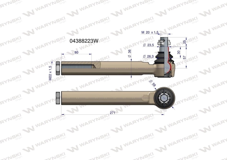Przegub kierowniczy 271mm - M22x1,5 04388223 WARYŃSKI 4