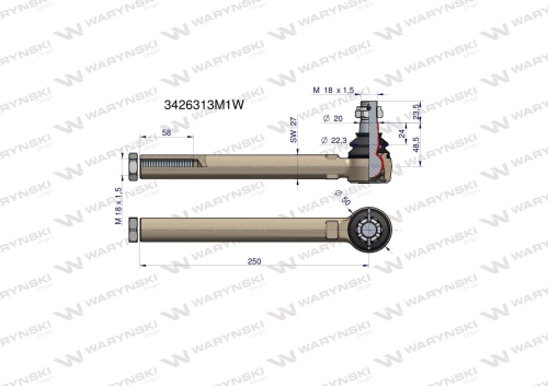 Przegub kierowniczy 250mm- M18x1,5 3426313M1 WARYŃSKI 2