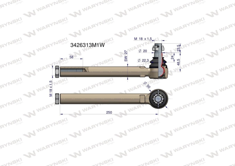 Przegub kierowniczy 250mm- M18x1,5 3426313M1 WARYŃSKI 2