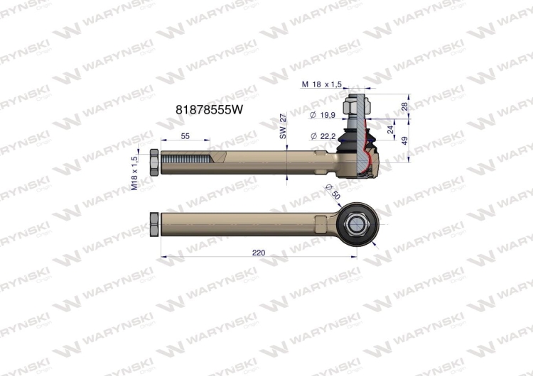Przegub kierowniczy 220mm- M18x1,5 81878555 WARYŃSKI 3