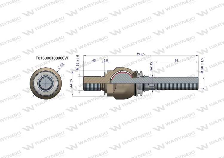 Przegub kierowniczy 245,5mm- M30x1,5; M28x1,5 F816300100060 WARYŃSKI 2