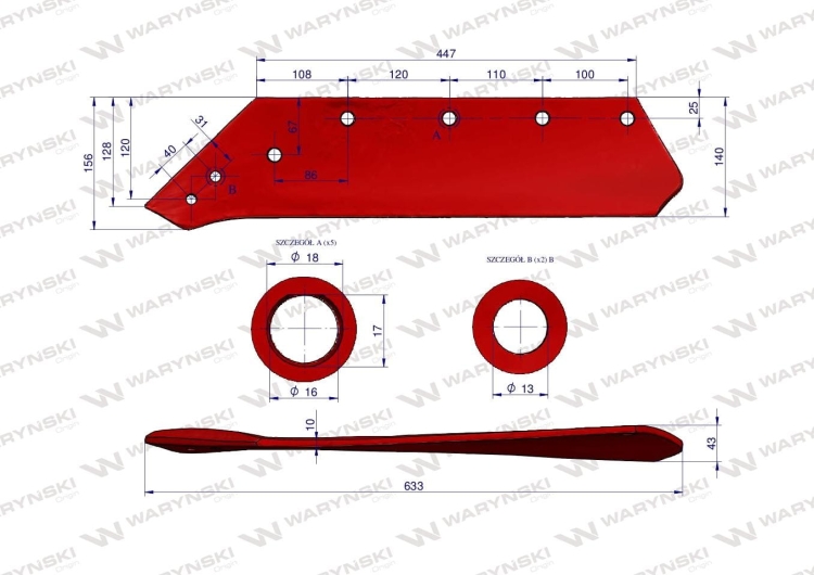 Eurolemiesz lewy 18" Pług Kverneland 073007 stal borowa Waryński 2