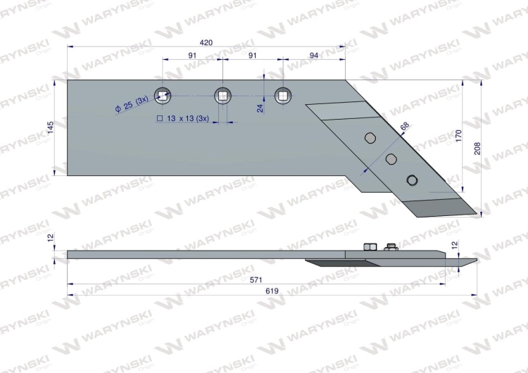 Lemiesz z dłutem zamiennik B-200 Fortschritt Pług stal borowa Waryński  2