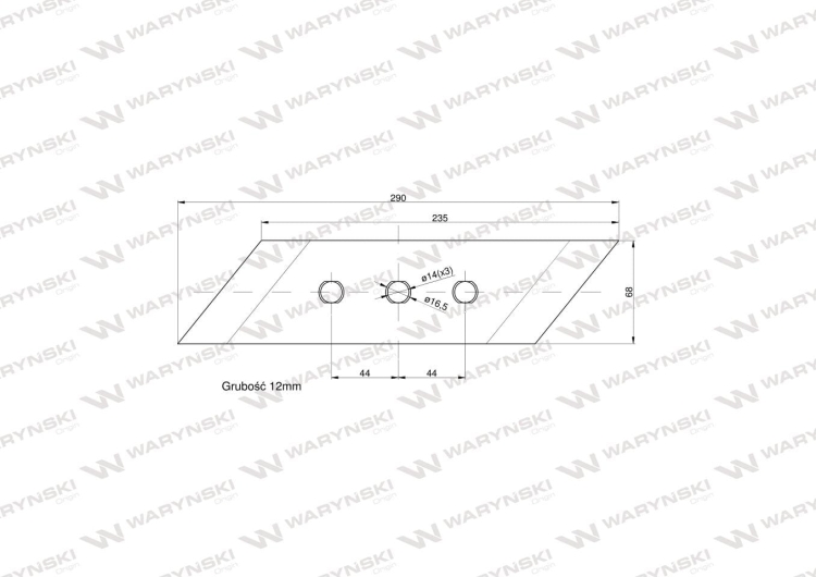 Dłuto nakładka lemiesza prawe trzyotworowe zastosowanie VIS/17 XL Unia Pług stal borowa WARYŃSKI 2