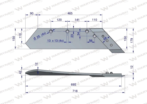 Lemiesz z dłutem prawy zastosowanie PO/01187 ZX Unia Pług stal borowa WARYŃSKI (2)