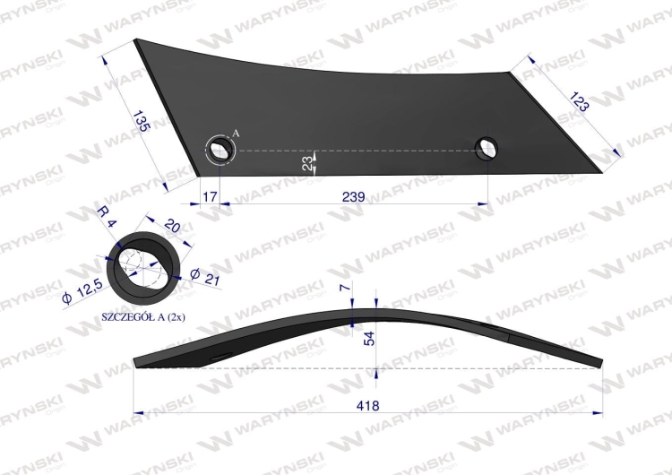 Pierś odkładni lewa dwuotworowa 173325 ESC Gregoire-Besson stal borowa WARYŃSKI 3
