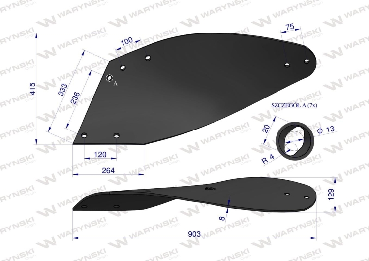 Skrzydło odkładni lewe zastosowanie AR5H Gregoire-Besson 173435 stal borowa WARYŃSKI 3