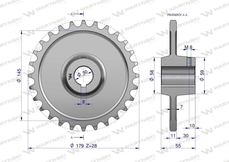 Koło łańcuchowe stalowe hartowane Z-28 3/4" fi-30 Rozrzutnik 2213050060 WARYŃSKI 2