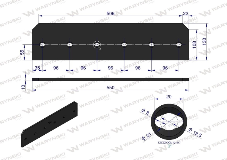 Płoza długa lewa/prawa zastosowanie Kuhn stal borowa WARYŃSKI (2)