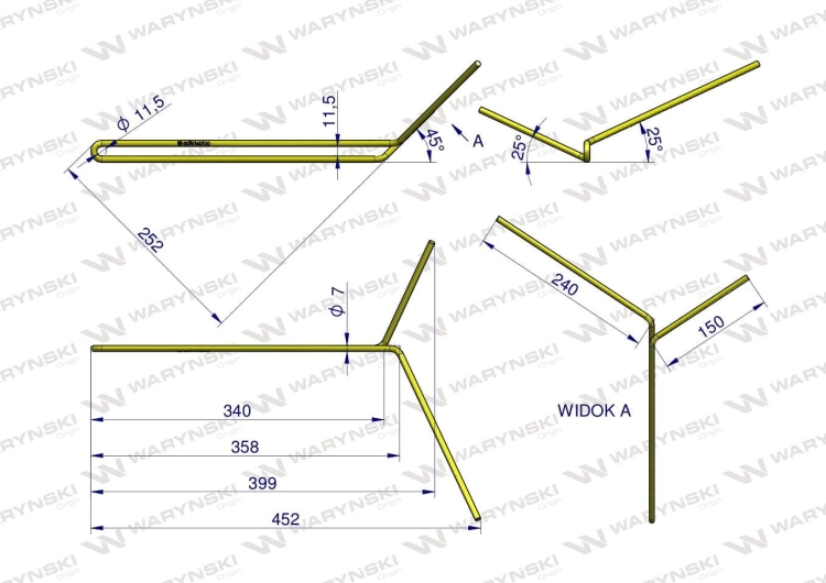 Palec zagarniający podwójny niekompletny II L-410mm pasuje do Famarol 30741403003l WARYŃSKI 2