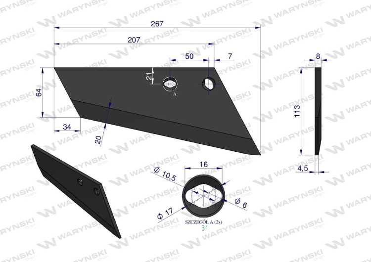 Lemiesz agregatu podorywkowego prawy 240mm/2-otwory 925361 Gruber typ Brodnica RAU Uniwersalne WARYŃSKI (3)