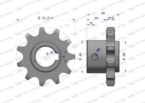 Koło łańcuchowe stalowe hartowane Z-11 3/4 fi-25 zastosowanie Bizon WARYŃSKI 2