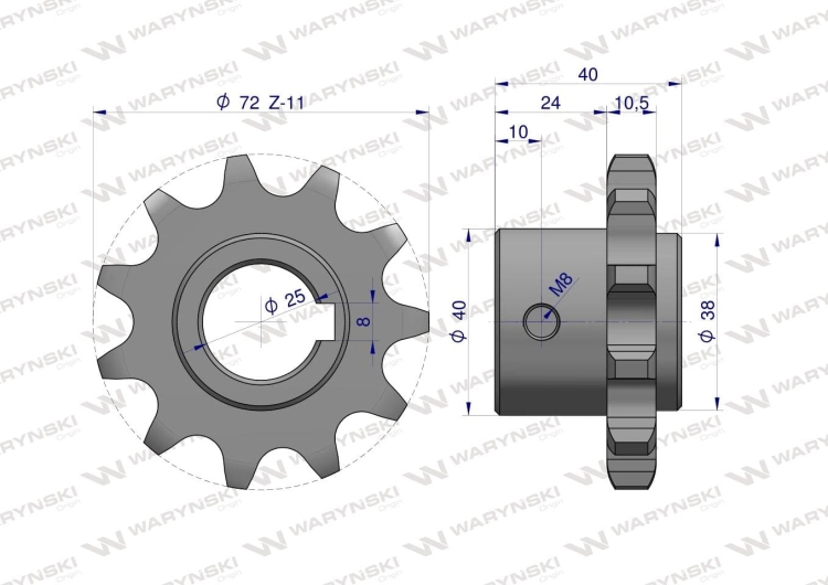 Koło łańcuchowe stalowe hartowane Z-11 3/4 fi-25 zastosowanie Bizon WARYŃSKI 2