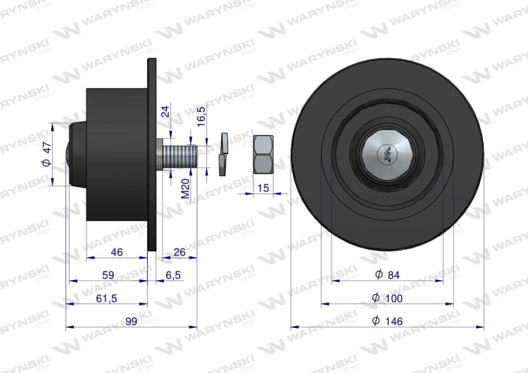 Rolka nośna kpl. oś ocynkowana polskie łożyska Anna Waryński 2