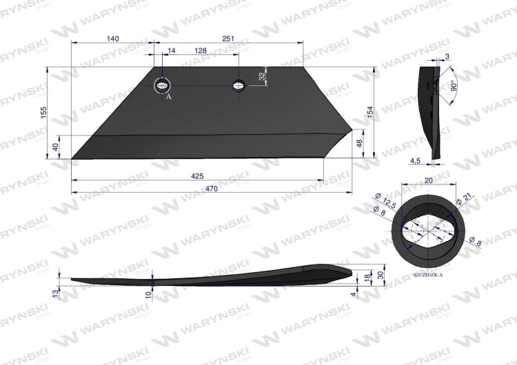 Lemiesz lewy 16" Overum 94601 stal borowa Waryński  (2)
