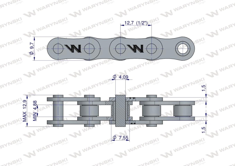 Łańcuch 083-1 (R1 1/2 x 3/16) 5 m zastosowanie Siewnik Kukurydzy Waryński 2