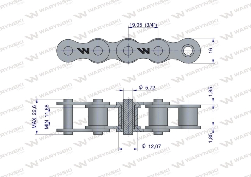Łańcuch rolkowy 12B-1-144PZ (R1 3/4) adaptera A1H zastosowanie Rozrzutnik Waryński 2