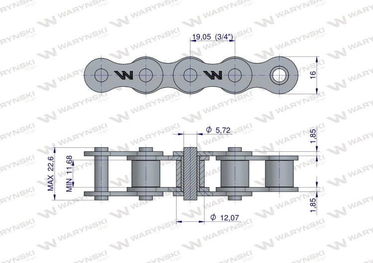 Łańcuch rolkowy 12B-1-144PZ (R1 3/4) adaptera A1H zastosowanie Rozrzutnik Waryński 2