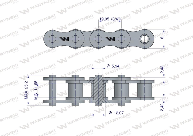 Łańcuch rolkowy wzmocniony przemysłowy 12BH-1(R1 3/4) 5 m Waryński  2