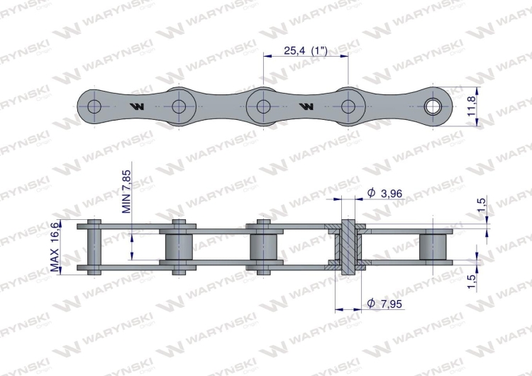 Łańcuch rolkowy 2040 208A (R1 1) 5 m Waryński 2