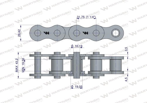 Łańcuch 20B-1-62Ps + półogniwo zastosowanie Prasa Zwijka Sipma 5279000090 Waryński  2