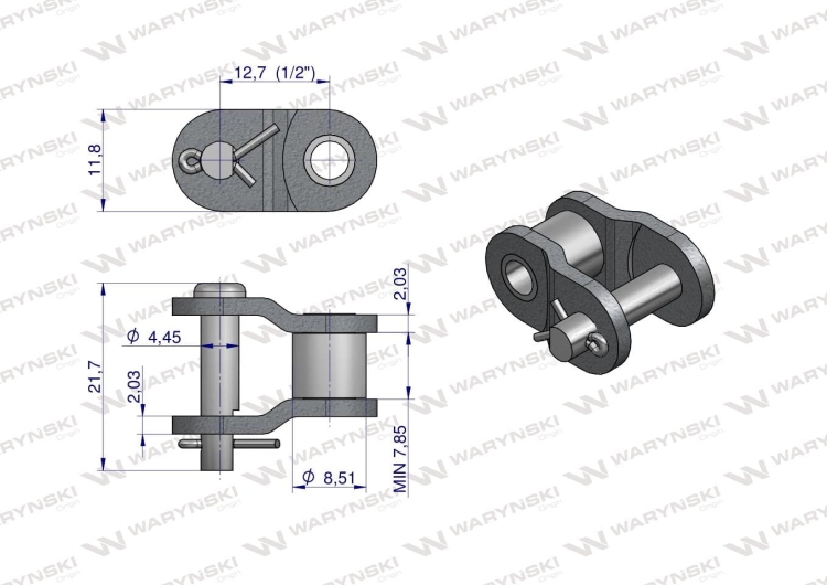 Półogniwo łańcucha wzmocnionego przemysłowego P08BH-1 (R1 1/2) Waryński 2