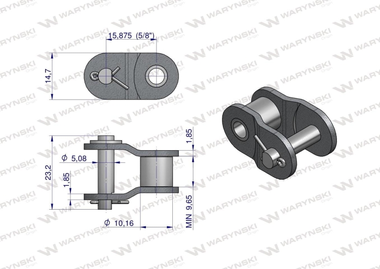 Półogniwo łańcucha wzmocnionego przemysłowego P10BH-1 (R1 5/8) Waryński 2