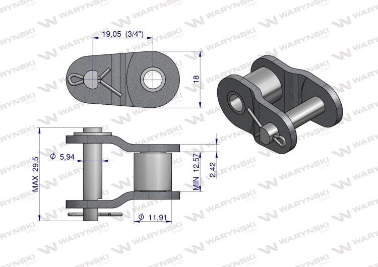 Półogniwo łańcucha wzmocnione P12A-1 ANSI A 60 (R1 3/4) Waryński 2