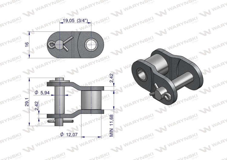 Półogniwo łańcucha wzmocnionego przemysłowego P12BH-1 (R1 3/4) Waryński 2