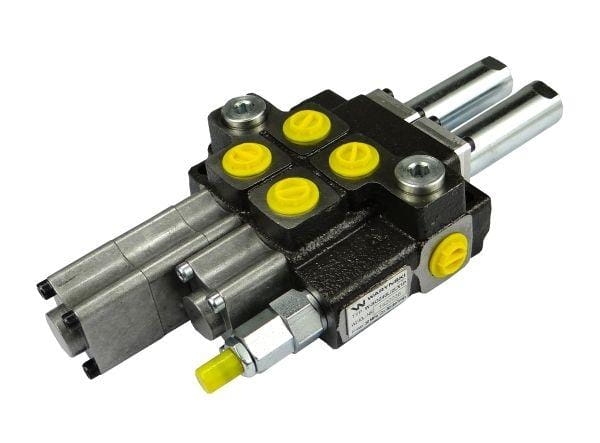 Rozdzielacz hydrauliczny dwusekcyjny sterowany joystickiem (2 sekcje) jedna sekcja pływająca 40L/min Waryński