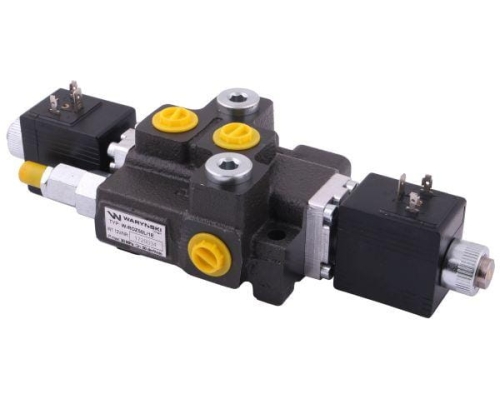 Rozdzielacz hydrauliczny 1-sekcyjny max przepływ 50L sterowany elektrycznie 12V DC Waryński