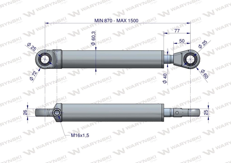 Cylinder hydrauliczny - siłownik jednostronny (7210120051. CN2F-40/630Z+U) Tur 1.2 Waryński 3