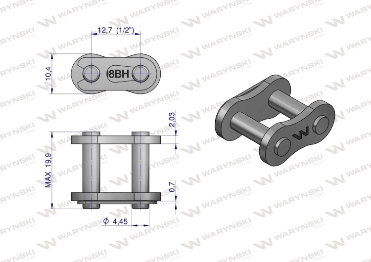 Zamek łańcucha wzmocnionego przemysłowego Z08BH-1 (R1 1/2) Waryński  2