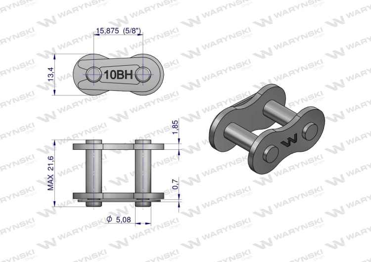 Zamek łańcucha wzmocnionego przemysłowego Z10BH-1 (R1 5/8) Waryński 2