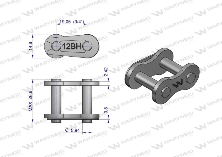 Zamek łańcucha wzmocnionego przemysłowego Z12BH-1 (1 3/4) Waryński 2