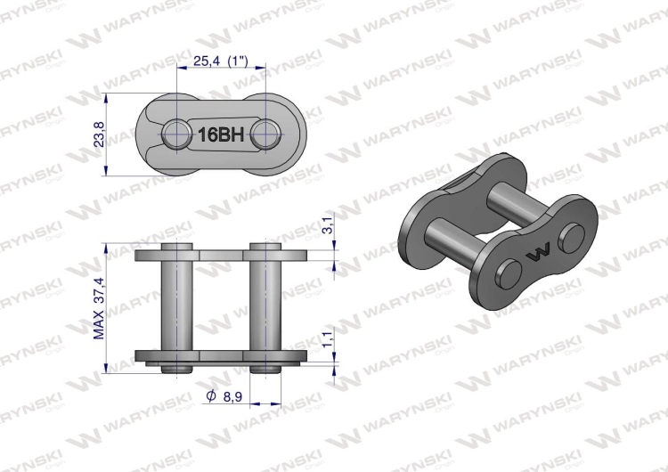 Zamek łańcucha wzmocnionego przemysłowego Z16BH-1 (R1 1) Waryński 2
