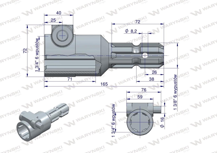 Redukcja adapter na trzpień 1 3/4" 6 wpustów na wałek 1 3/8" 6 wpustów WARYŃSKI 5