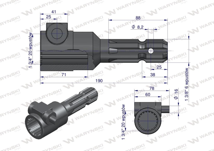 Redukcja adapter na trzpień 1 3/4" 20 wpustów na wałek 1 3/8" 6 wpustów WARYŃSKI 4