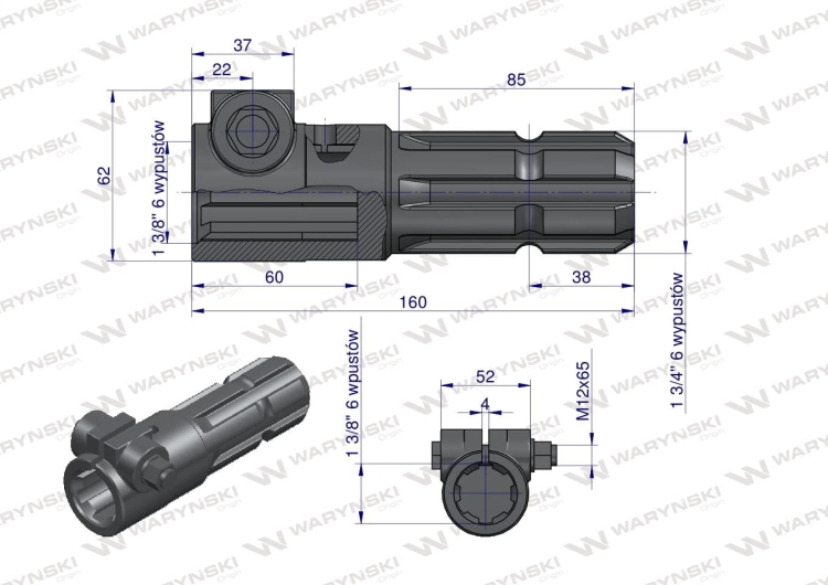 Redukcja adapter na śrubę 1 3/8" 6 wpustów na wałek 1 3/4" 6 wpustów WARYŃSKI 4