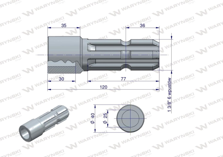 Redukcja adapter otwór wew. Q 25 mm na wałek 1 3/8" 6 wpustów WARYŃSKI 2