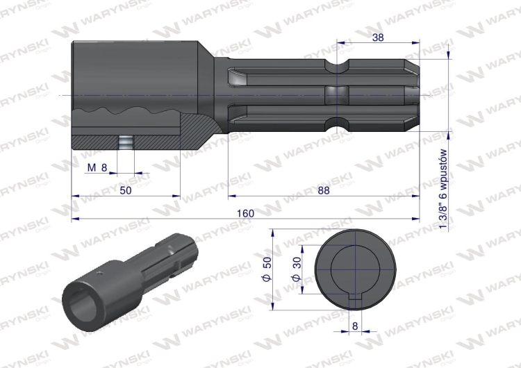 Redukcja adapter na wpust otwór wew. Q 30 mm na wałek 1 3/8 " 6 wpustów WARYŃSKI 4