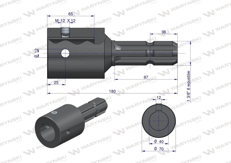 Redukcja adapter na wpust otwór wew. Q 40 mm na wałek 1 3/8 " 6 wpustów WARYŃSKI 4