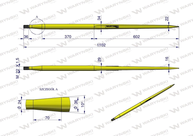 Ząb ładowacza uniwersalny prosty L- 1100 mm zastosowanie 5193-RT1 Tur WARYŃSKI 2